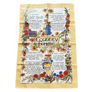 Vtg Causeway Country Fayre Recipe Tea Towel Linen Cotton Made Ireland UNUSED